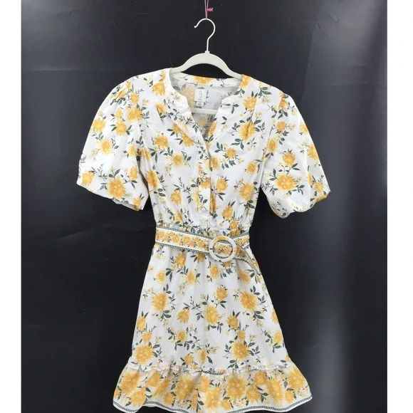 Joie White yellow floral puff sleeve mini dress Azaleia spring summer flirty 10 - Picture 4 of 16
